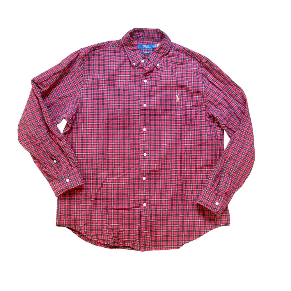 Polo Ralph Lauren Button Down Shirt Mens Red Plaid Excellent Classic Fit SIZE XL
